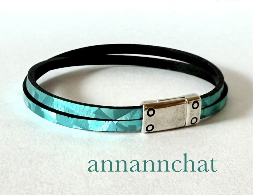 【ヨーロッパ製 　ミラーフォイル　ターコイズ　ブルー　ブレスレット】マグネット留め　男性にも　のコピー