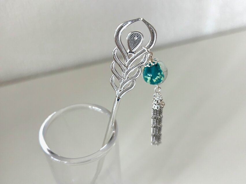 かんざし 鳥 細工 アンティーク かんざし 真鍮古美の鳥模様のアジアンアンティーク風簪 一本簪