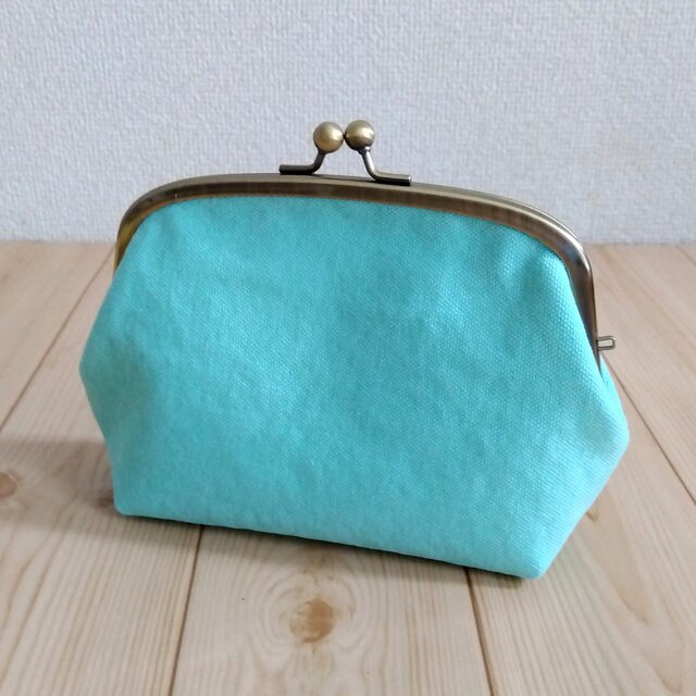 倉敷帆布　大きめがま口ポーチ　17cm口金　ミントグリーン　325