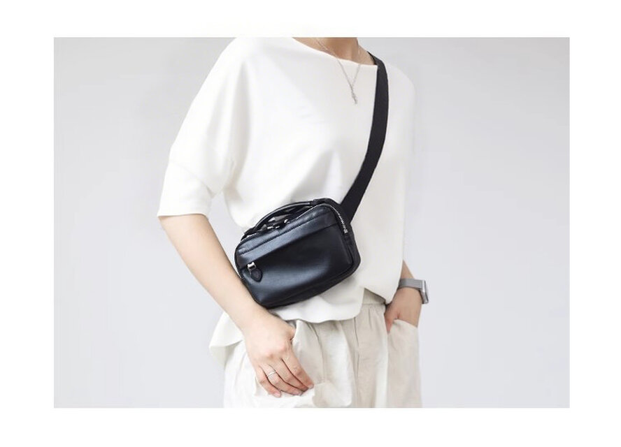 【柔らかいヌメ革】2層ファスナーで仕分け上手 牛革のミニボックスバッグ｜ショルダー・斜めがけ対応