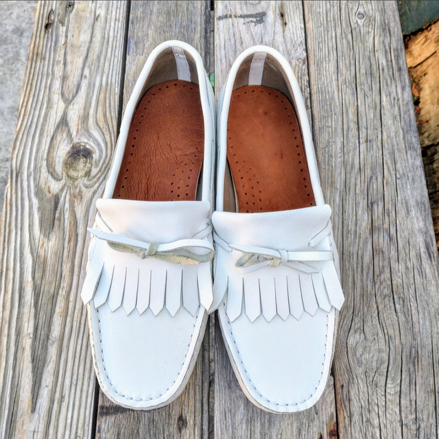 ◇本革キルトローファー◇無料サイズオーダー◇受注生産◇本革◇ホワイト◇色変更無料◇ドライビングソール仕様◇