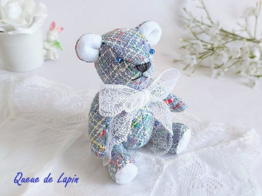 可愛いテディベア（水色ツイード）