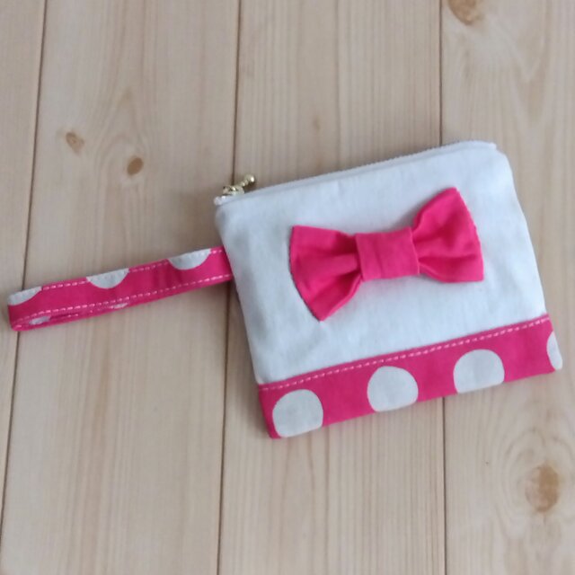 ミニ12cm☆持ち手付きの小さめフラットポーチ 生成帆布×マゼンタ