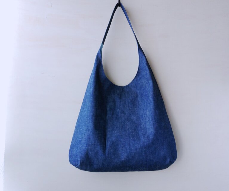 【一点物】デニムのしずく型ワンショルダー ブルー