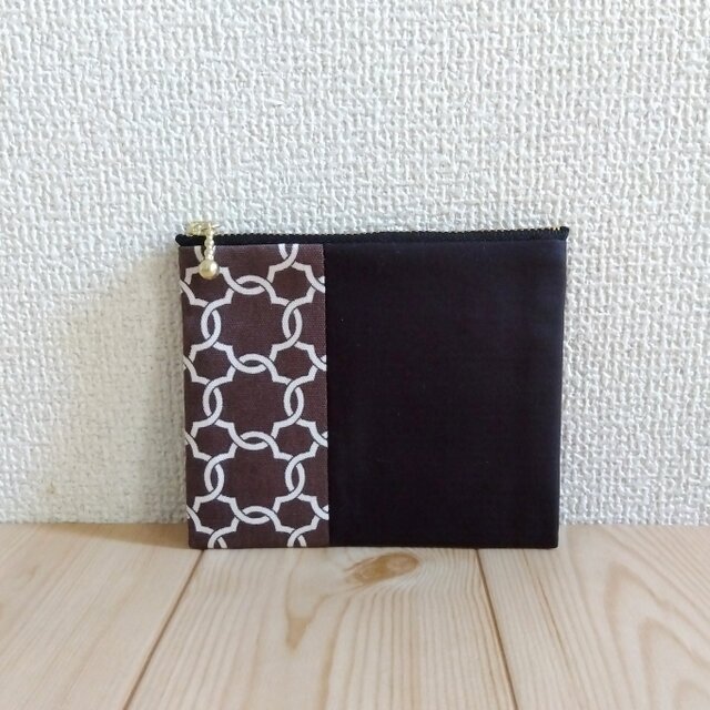 モロッカン柄　ミニフラットポーチ　小さめ12cm　内ポケット　ブラウン　 436