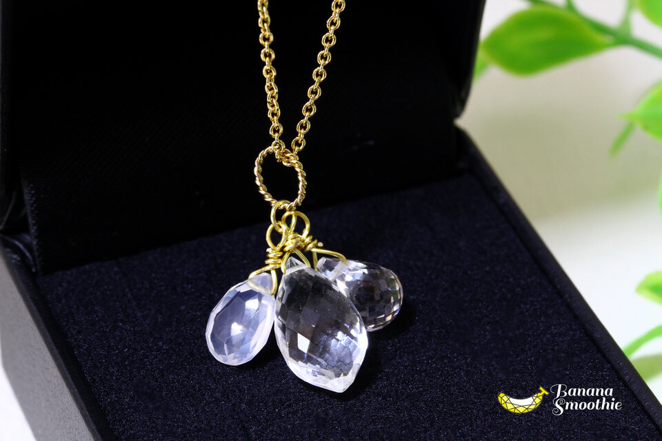 ☾Luna Tears☽ クリスタルとシルキークォーツ ブリオレットカット 14kgf ネックレス 4月誕生石