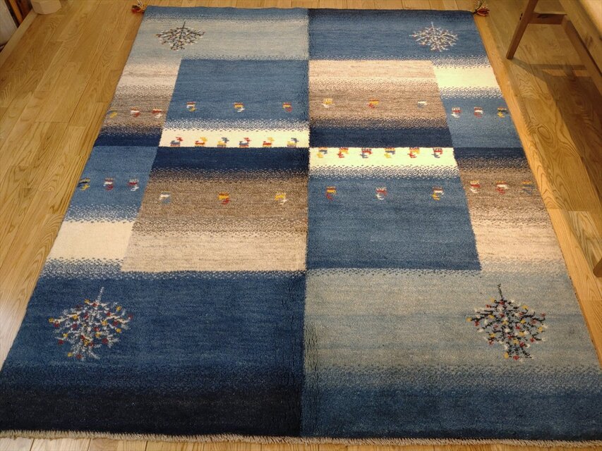 ペルシャ ギャッベ リビング ラグ 190x150cm 青色 グレー ザクロ ペルシャ ギャッベ リビング ラグ 190x150cm 青色 グレー ザクロ