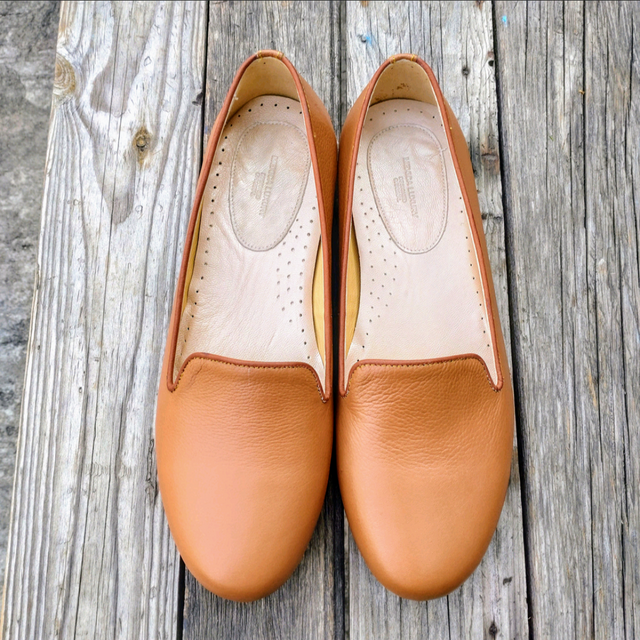 ◇本革ペタンコパンプス◇無料サイズ調整可◇フラット◇色変更可◇外反母趾◇大人可愛い◇本革◇22cm～26cm◇キャメルブラウン◇