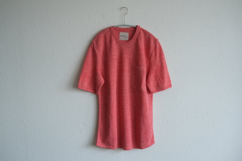 リネンニット半袖プルオーバー（レッド）｜メンズフリーサイズ