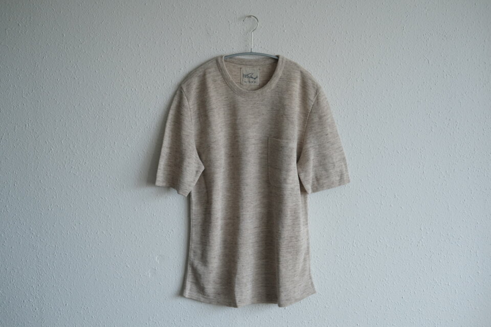 リネンニット半袖プルオーバー（ライトブラウン）｜メンズフリーサイズ