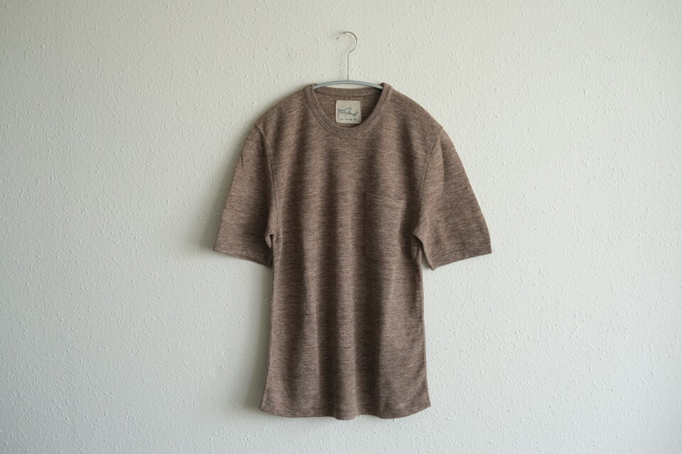 リネンニット半袖プルオーバー（ダークブラウン）｜メンズフリーサイズ