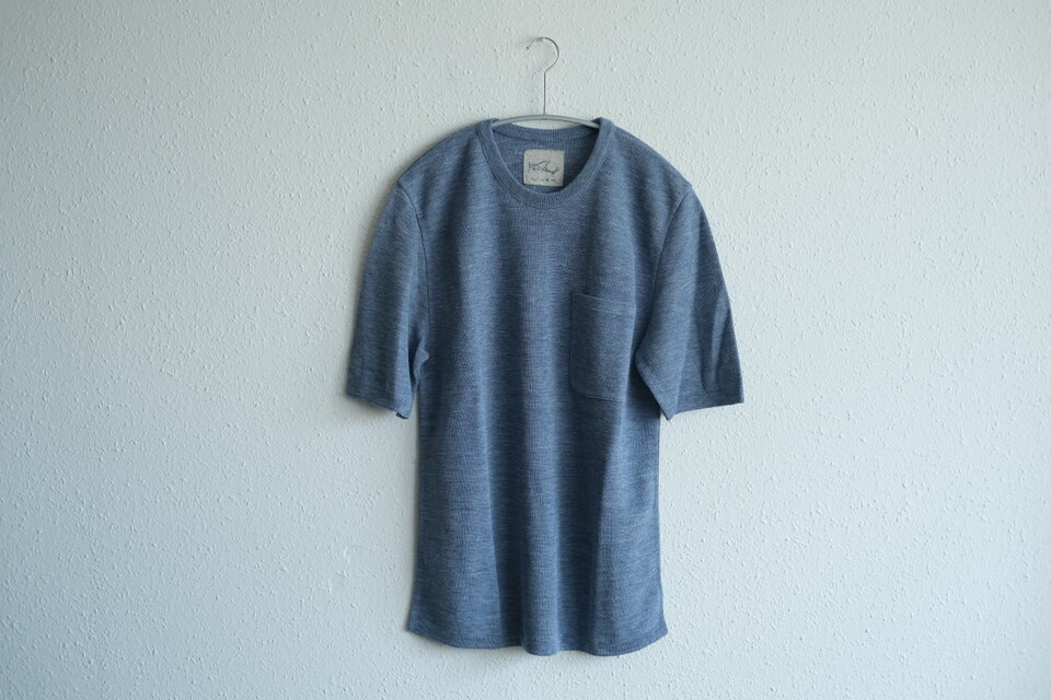 リネンニット半袖プルオーバー（ダークスカイ）｜メンズフリーサイズ