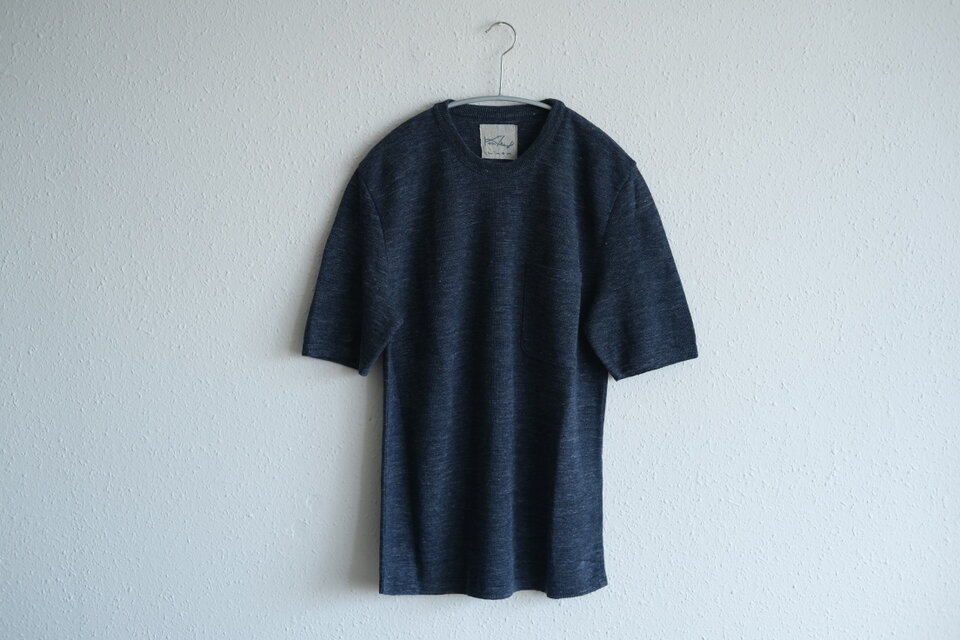 リネンニット半袖プルオーバー（Dネイビー）｜メンズフリーサイズ