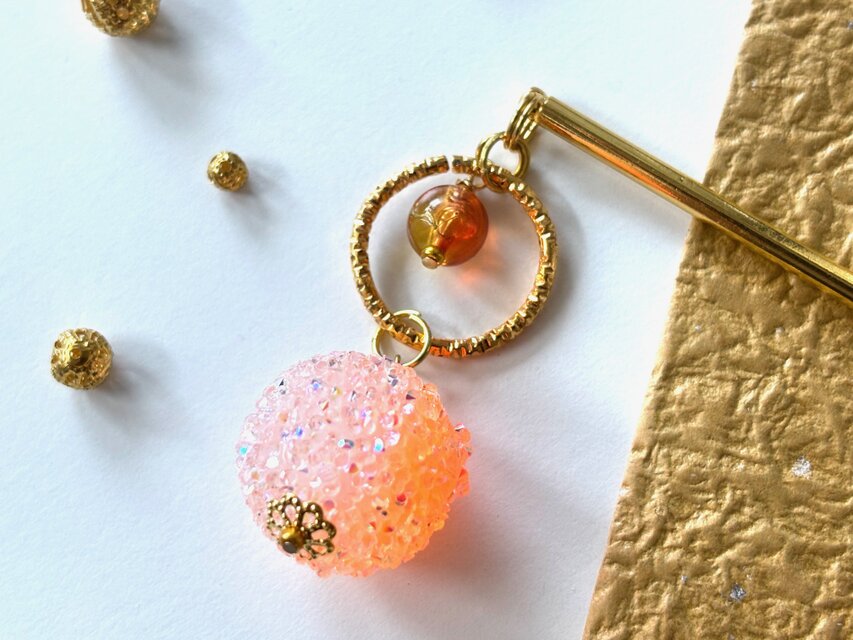 かんざし　かき氷の様なみかん色のビーズ　オレンジ　一本挿し　一本簪　夏　シンプル　普段使い　飴玉　和風