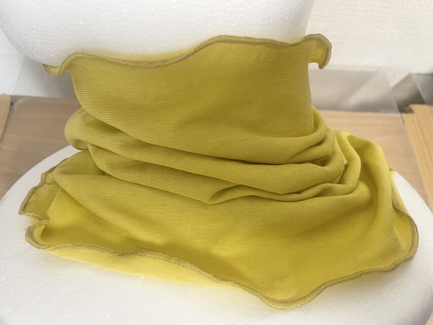 綿100%涼しい強撚糸編みマスタードイエローネックウォーマー、日焼け