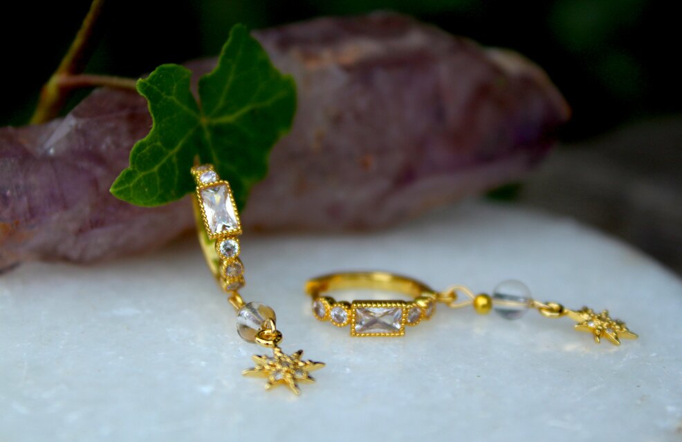 ラインストーンスターピアス　水晶