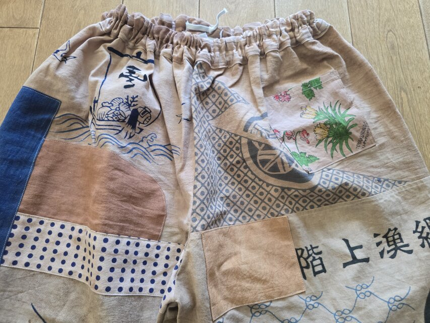着物リメイク ハンドメイド 柿渋染め てぬぐい パンツ | iichi 日々の