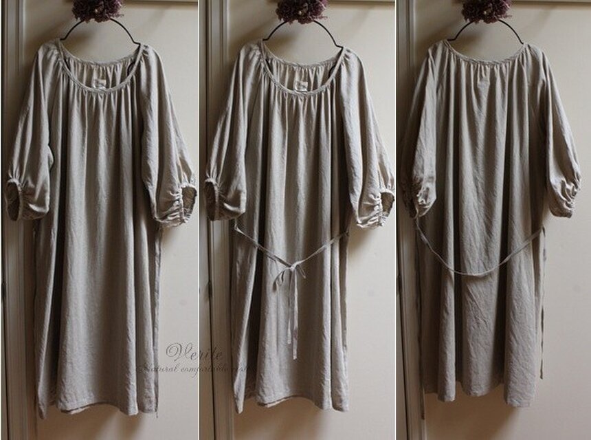 リネン・ギャザリングワンピース(レッド)