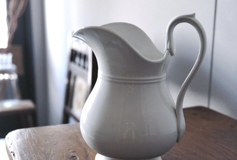 Creil&Montereau 白 ピシェ 花器 花瓶 h21cm クレイユ モントロー
