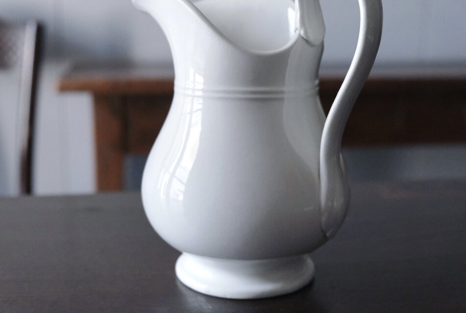 Creil&Montereau 白 ピシェ 花器 花瓶 h21cm クレイユ モントロー