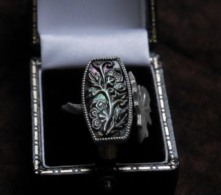 カタルシス〜心を解き放つ〜彫刻黒蝶貝とフィロデンドロンセローム