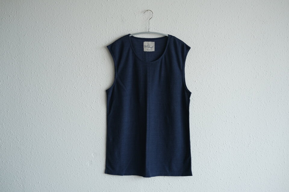 リネンコットンアンダーウェア　ノースリーブ（ダークネイビー・メンズMサイズ）