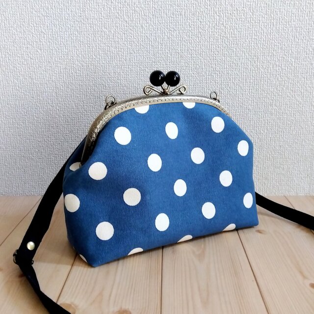 ドット帆布のがま口ショルダーバッグ ポシェット ブルー 331 ドット帆布のがま口ショルダーバッグ ポシェット ブルー 331