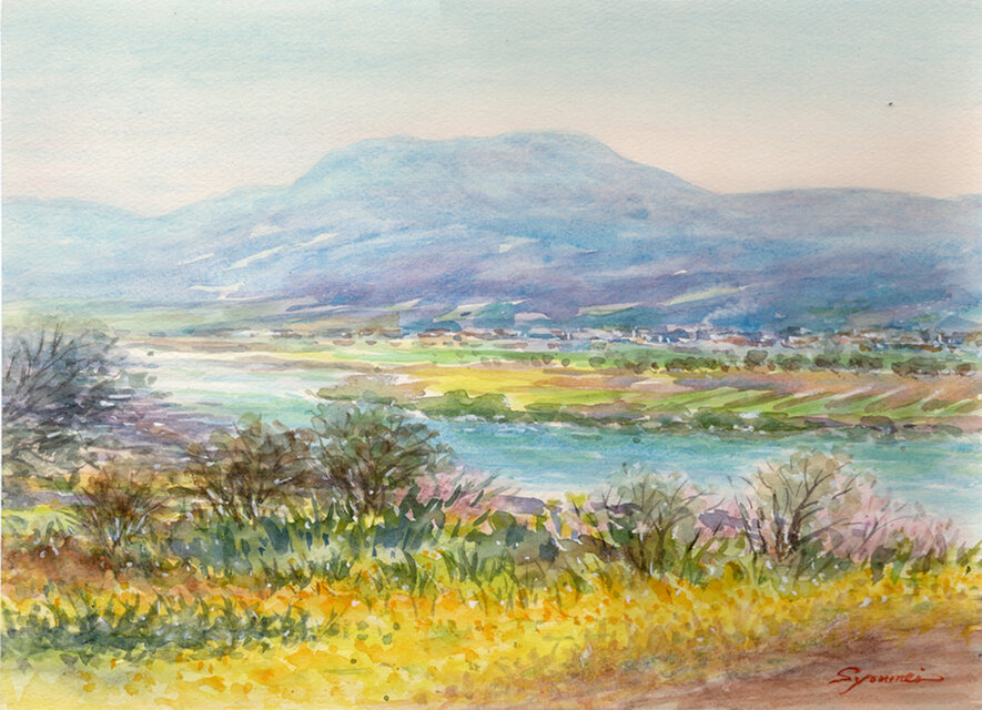 落ち着く素朴な景色 パステル画 原画 水彩画原画 千曲川の春 #677 | iichi 日々の暮らしを心地よく