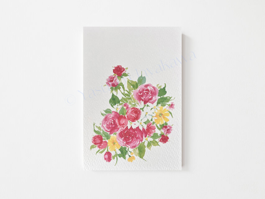 「花のポストカード」 3枚セット（9）バラの花束