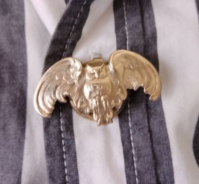 真鍮ブラス製=ゴールド　梟/フクロウ型シャツボタンカバー　結婚、成人式、古着ファッションに