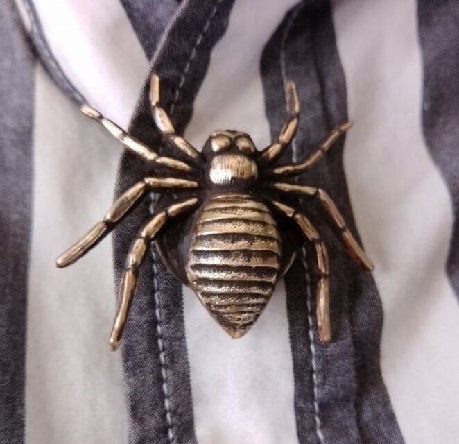 真鍮ブラス製=アンティークゴールド　蜘蛛/クモ型シャツボタンカバー　結婚、成人式、古着ファッションに