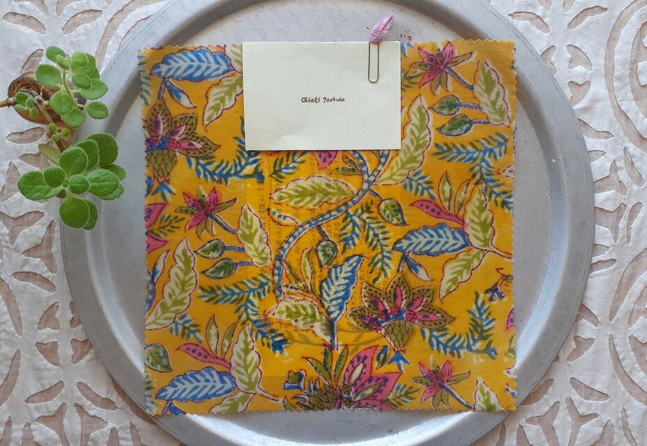 みつろうエコラップ 四角M：黄色 トロピカル 花柄<インド綿ブロックプリント エコラップ eco>