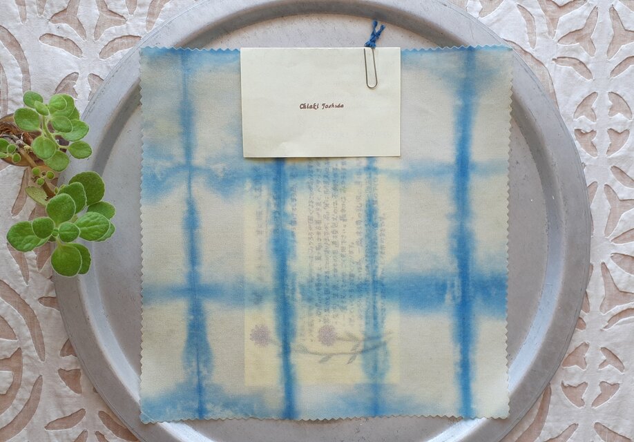 みつろうエコラップ 四角M：藍染め  格子柄　<インド綿ブロックプリント エコラップ eco>