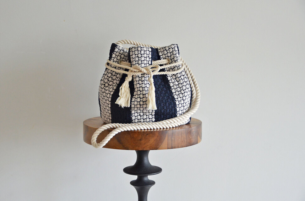 3点限定！ストライプレース 3wayショルダーマリンバッグ ネイビー×ホワイト