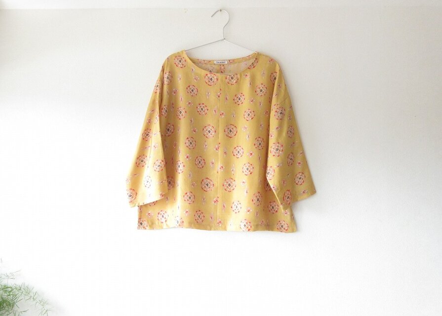 ☆シルク着物七分丈ブラウス☆からし色♪/32kb045