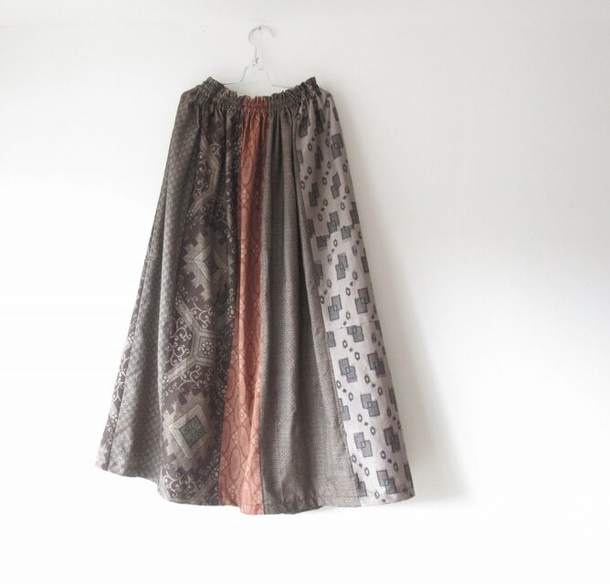 ☆大島紬着物ロングスカート☆パッチワーク♪