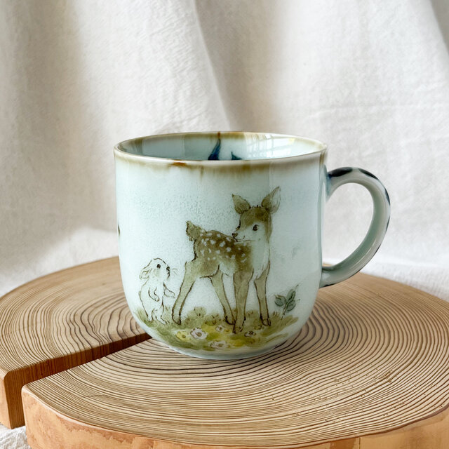 チコロット❤️すべて手描き❤️染付け❤️コロンとして可愛い❤️バンビ❤️童話❤️マグ❤️mug❤️Bambi