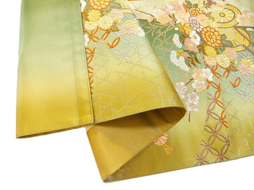 16)2345】和柄タペストリー・31×89cm/檜扇花車文様/帯リメイク/日本製