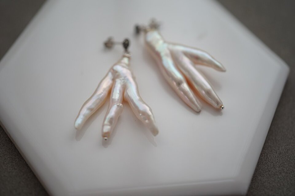 【drop】silver925マーカサイト×枝パールピアス