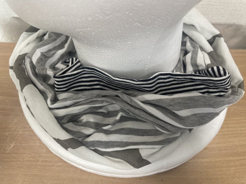 ターバン兼用ストライプ&ビックドットモノトーンハンドメイドネック  