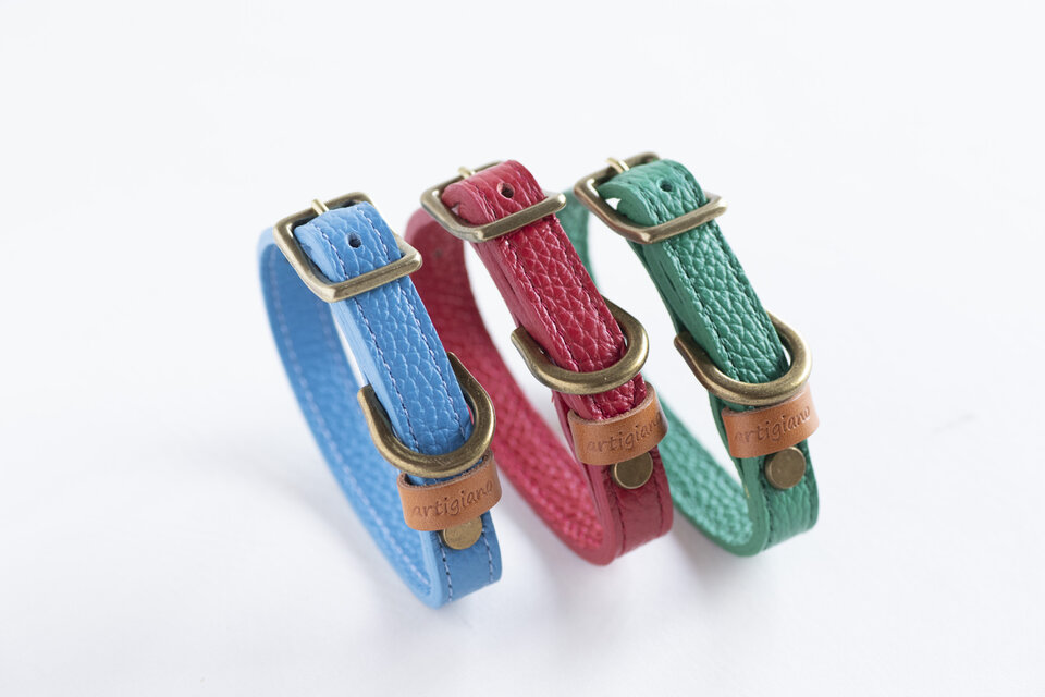 マストロット社　本格派イタリアンレザー　やさしい犬の首輪　（受注生産）　8色　小型犬　中型犬　ペット　dc-01ss