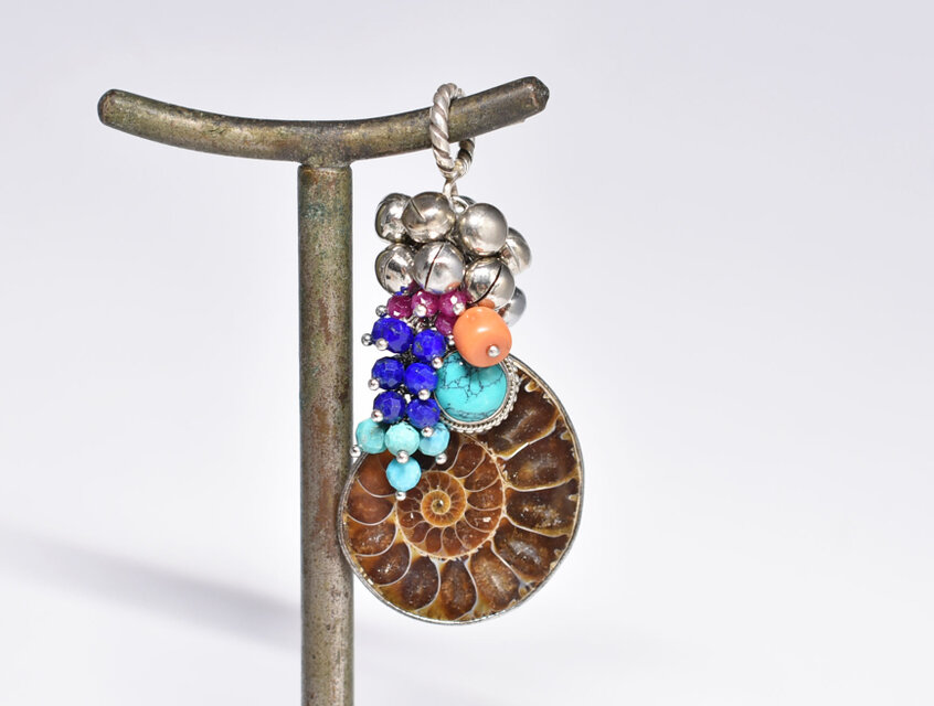 アンモナイト パール ターコイズ ハンドメイド シルバー ペンダント