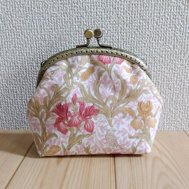 ウィリアムモリス　がま口ポーチ　14cm口金　アイリス　ピンク　337