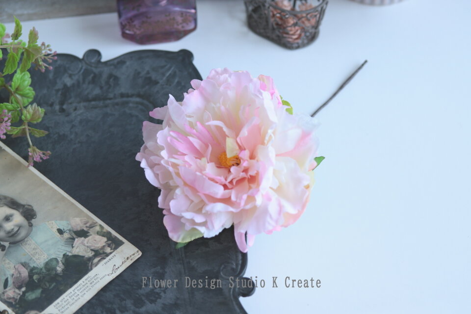 桜色のピオニーの髪飾り（シングルワイヤー仕上げ）　ピンク　ピオニー　芍薬　ダンス　髪飾り　フラメンコ　iピン仕様　ピック仕様