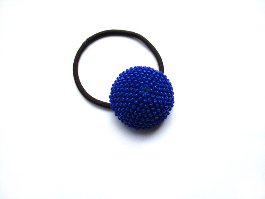 ビーズクロッシェヘアゴム（青）