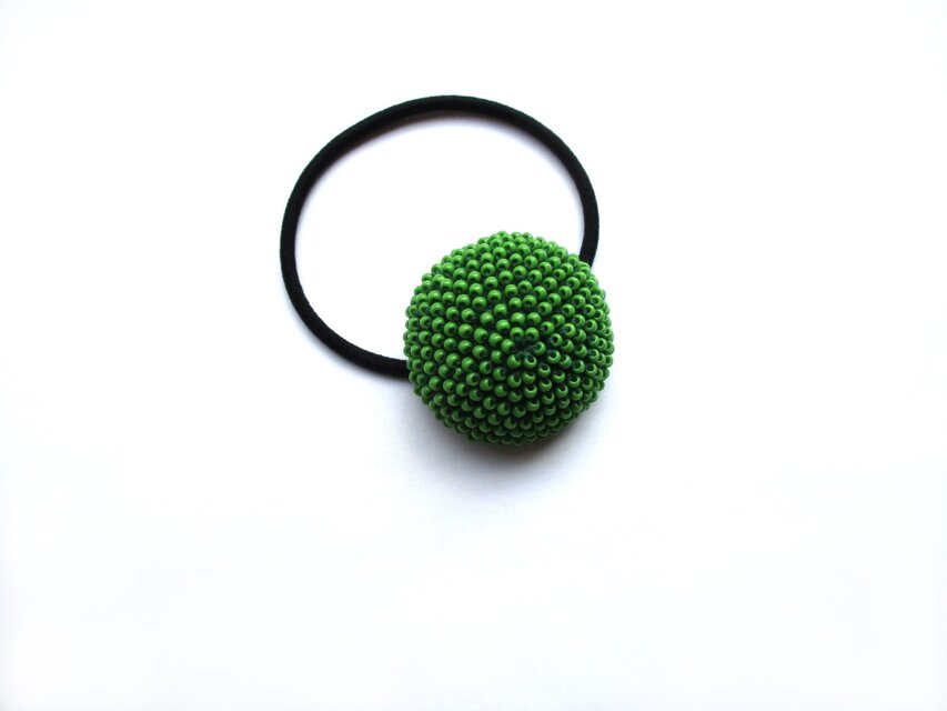 ビーズクロッシェヘアゴム（緑）