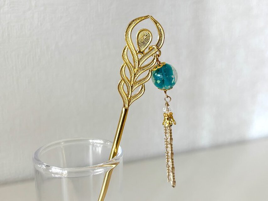 天然石☆お花ビーズ3連＊タッセル＊かんざし 天然石☆お花ビーズ3連＊タッセル＊かんざし