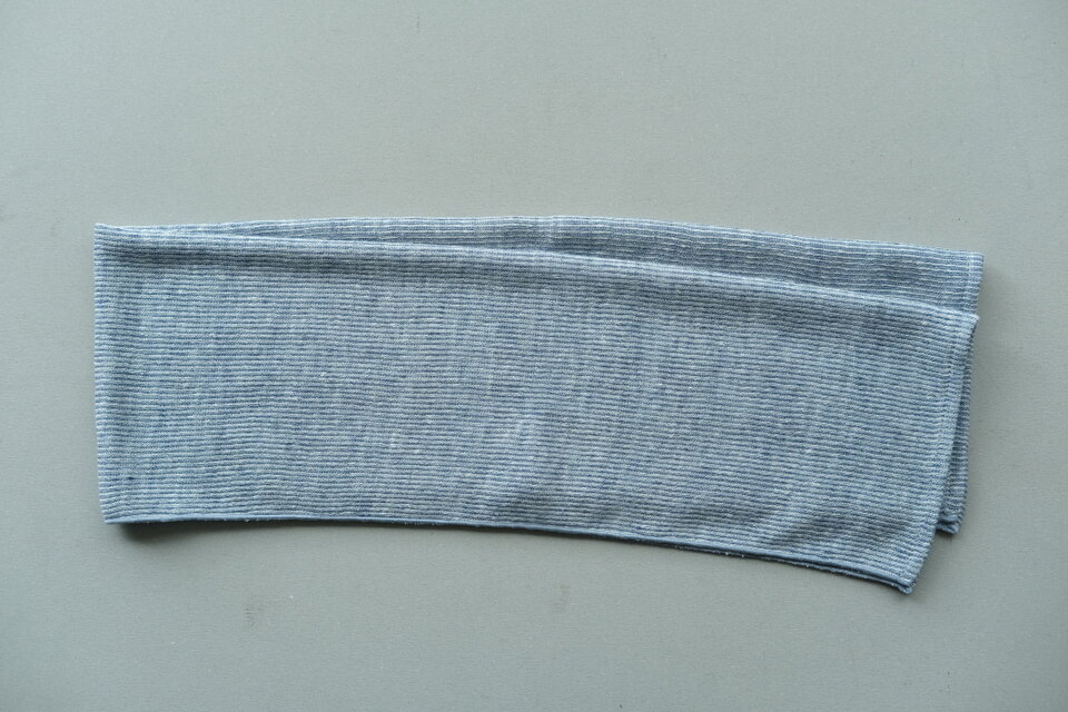 リネンニット　ストライプフェイスタオル　ライトネイビー×ホワイト