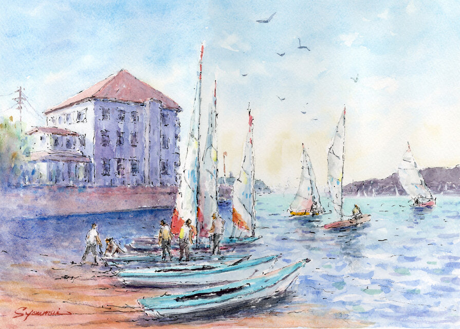 水彩画 風景画　夕陽2(原画) 夕日」東 達美 / 絵画 / 水彩画 / Watercolor