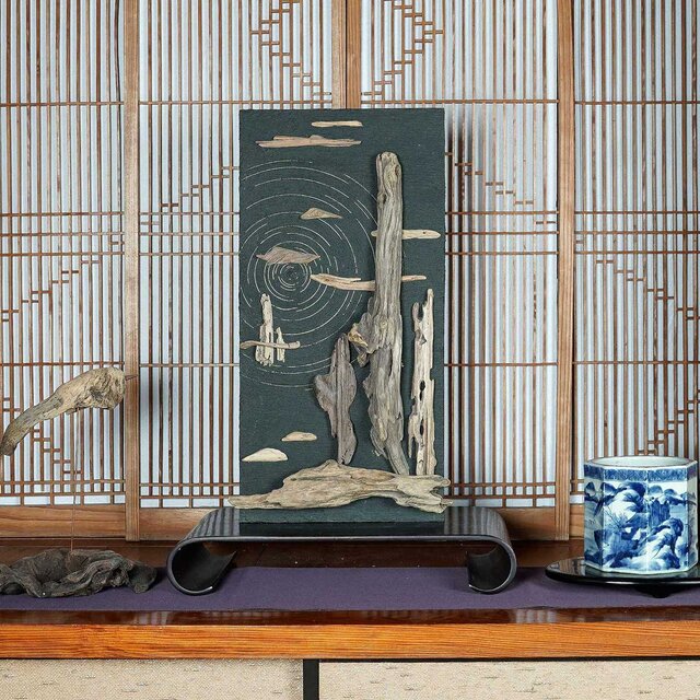 流木アートで 大自然の風景をあなたのお部屋に　流木で描く山水画 流木アート 壁装飾　５